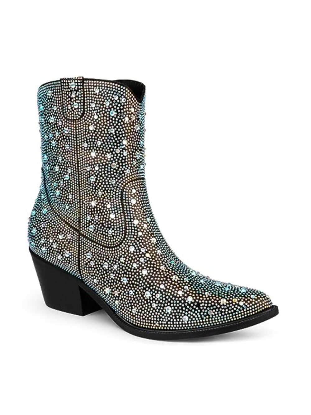 Mid-Calf Cowboy Boots Pointy Toe Embroidered Chunky Heel Faux Suede